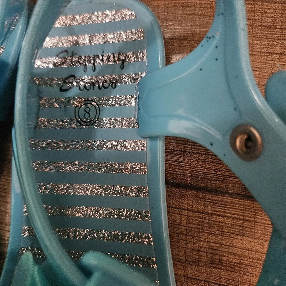 Stepping‎ Stones Girls Blue Jelly Sandals Flower Glitter Size 8